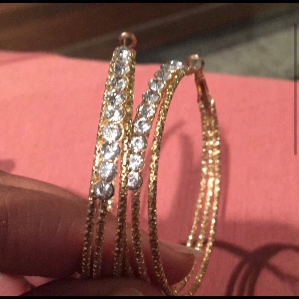Gold with clear rhinestone hoops